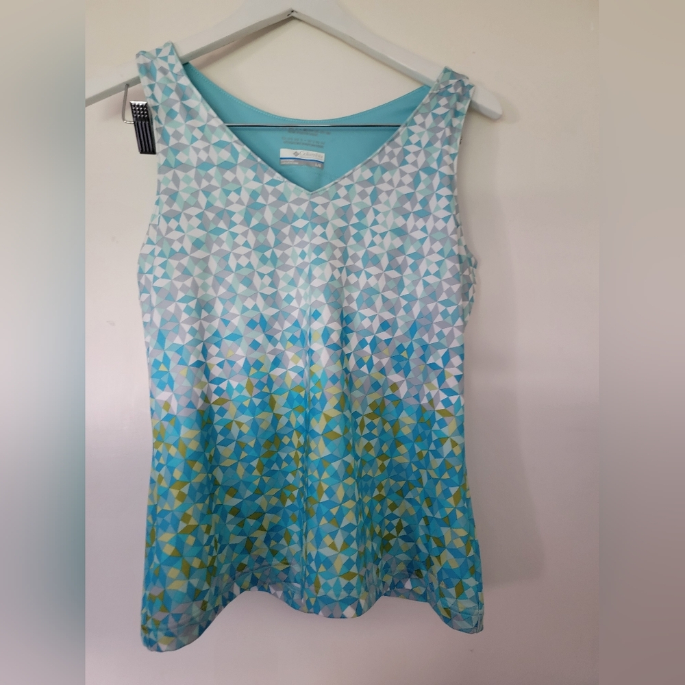 Columbia Blue and Yellow Geometric Tank Top Size LARGW